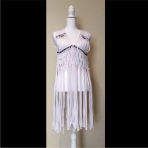 White Fringe Sleeveless Top